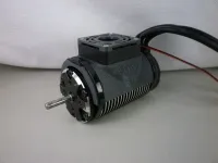 Kühlvogel 49 HobbyWing Edition, schwarzer Kühlkörper am Brushless-Motor mit sichtbarer Motorwelle
